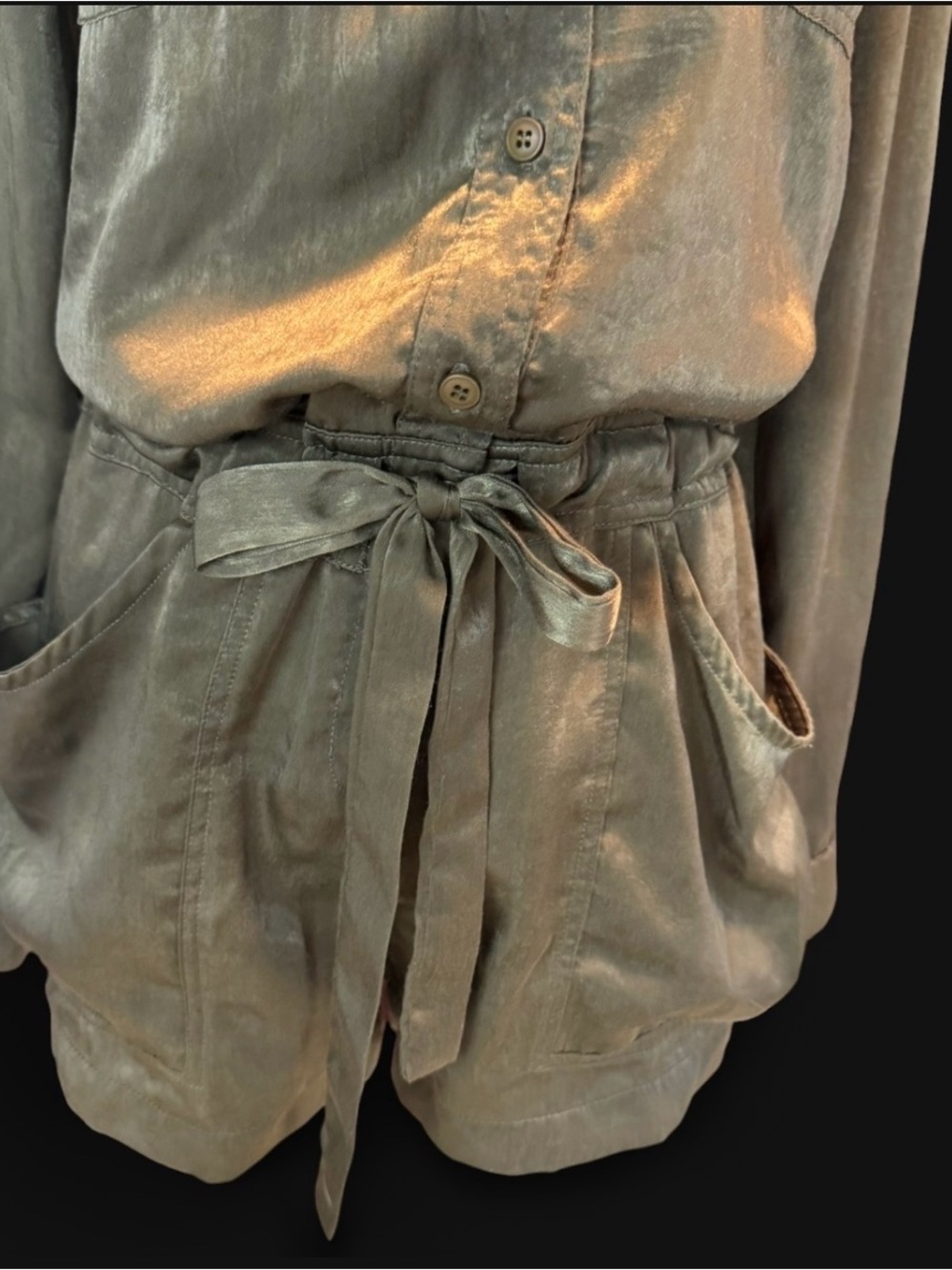 MAAC Olive Utility Drawstring/ long ties and zipper Romper silky material size s - Picture 2 of 13